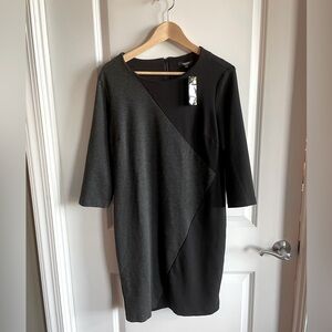 Black and gray stretchy long-sleeved work dress